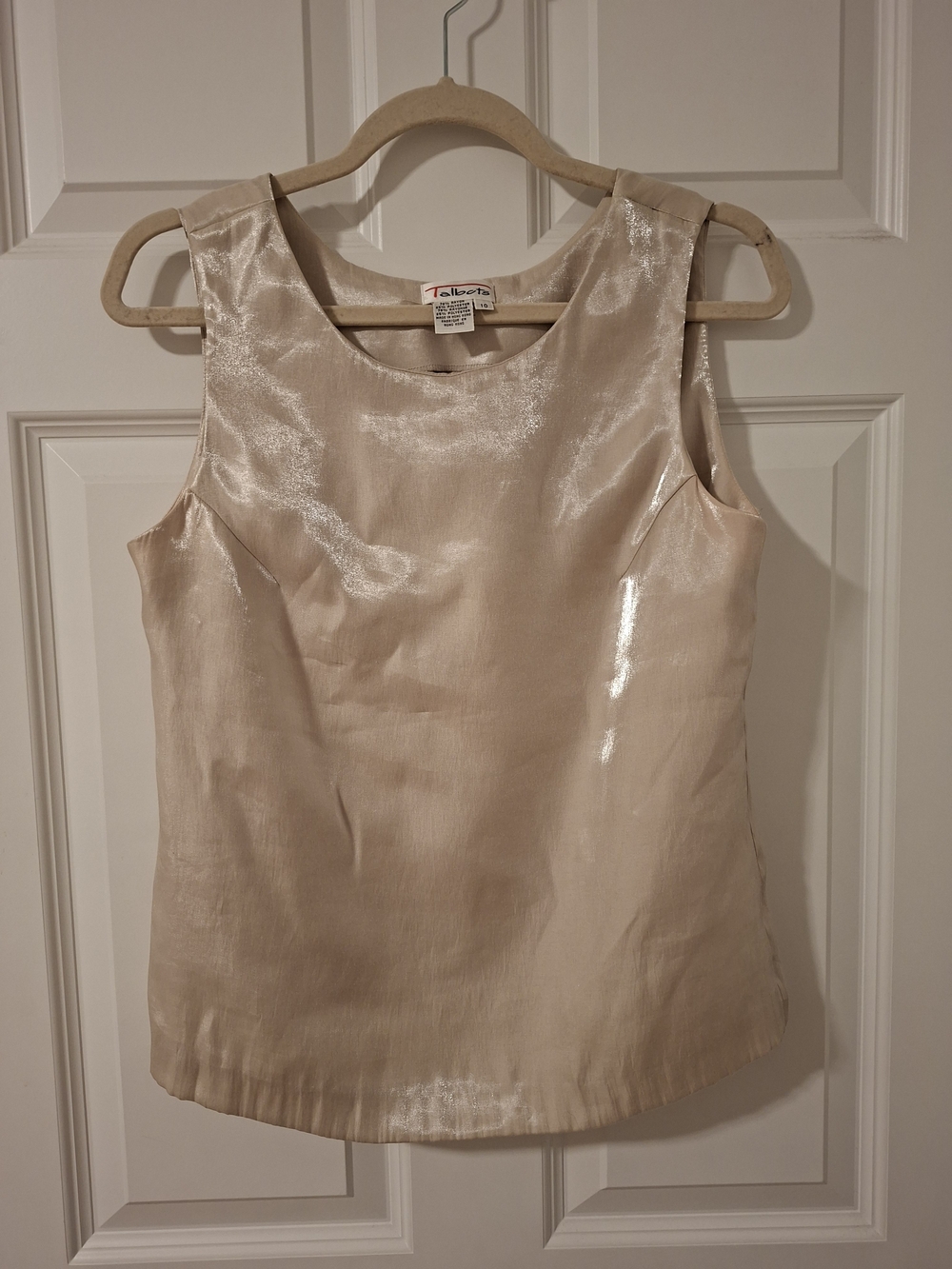 Vintage Talbots Metallic Shell Top Sleeveless Blouse Gold Beige, Size 10